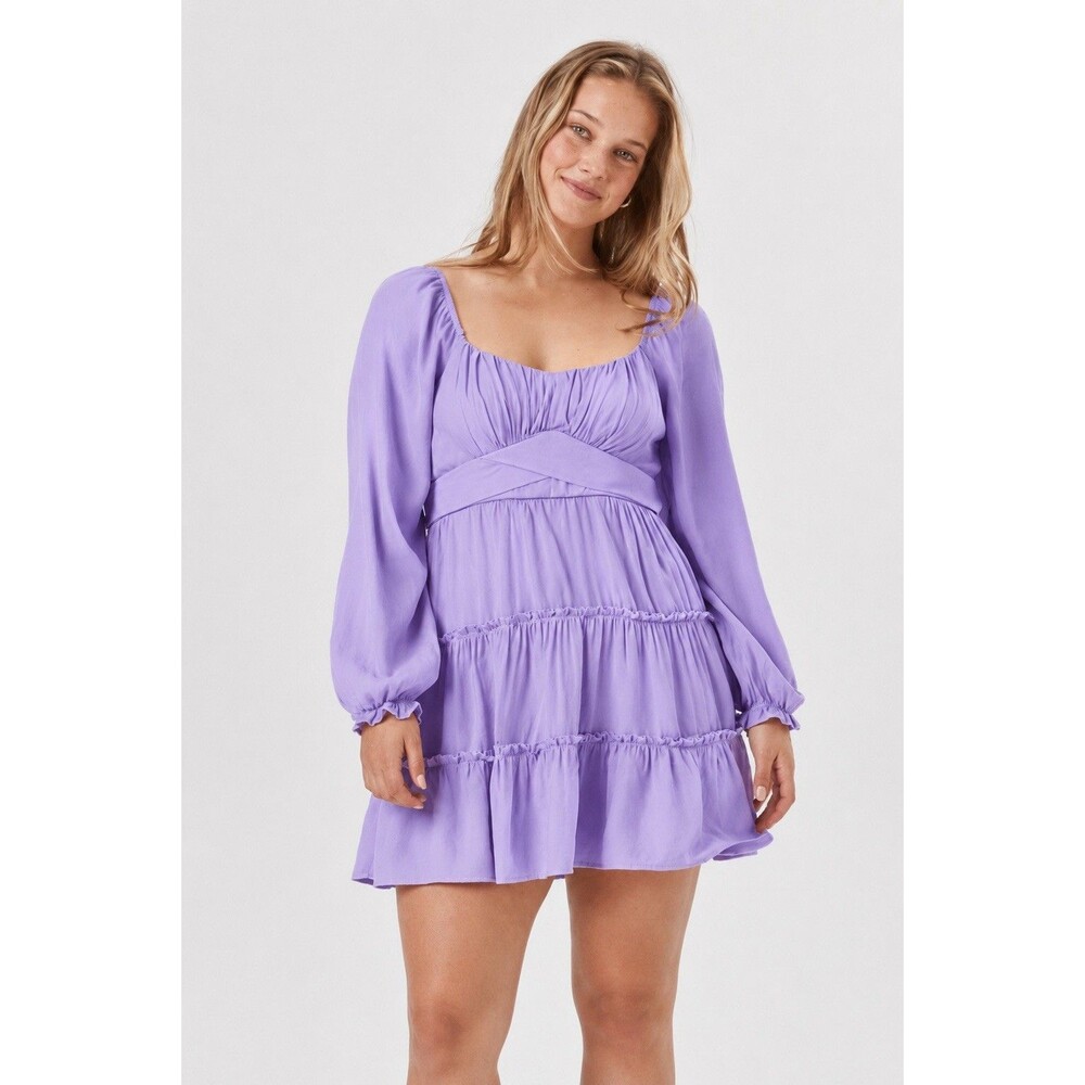 Altar'd State Purple Long Sleeve Tiered Peasant Mini Dress Women Size Medium